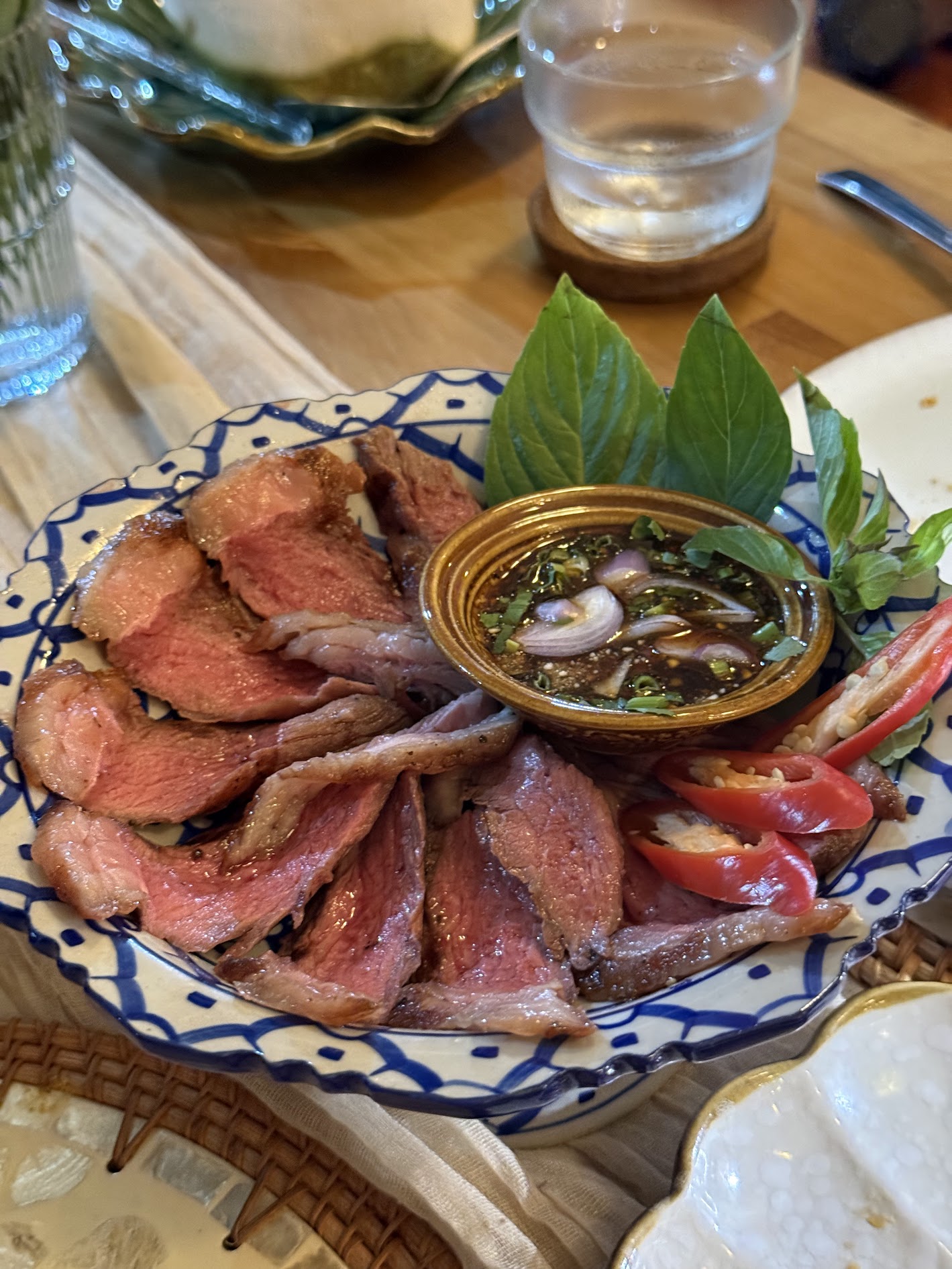 Picanha steak sliced with nam jim jeaw