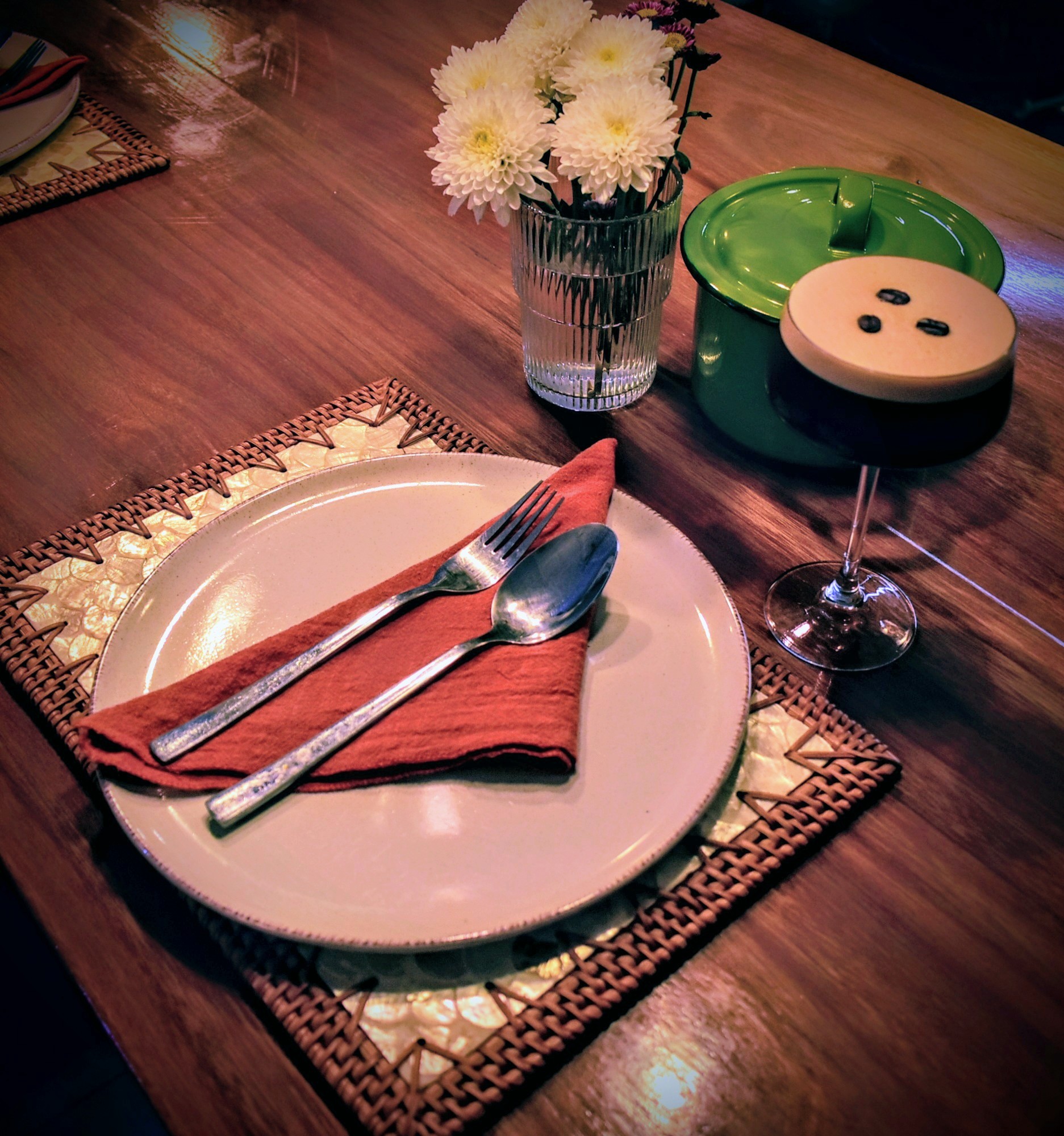 Counter table setting with a salted caramel espresso martini